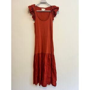 Nation LTD Everleigh Frilly Dress Midi Cayenne Orange Ruffle Sleeve Tiered XS